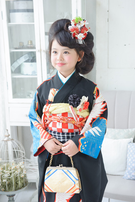 7-7黒鶴（くろつる）｜七五三レンタル衣装 7歳女児 - キモノガール